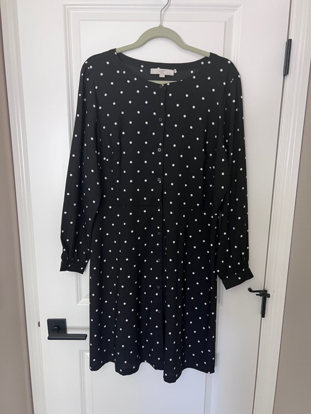 LOFT Black and White Polka Dot Long Sleeve Dress